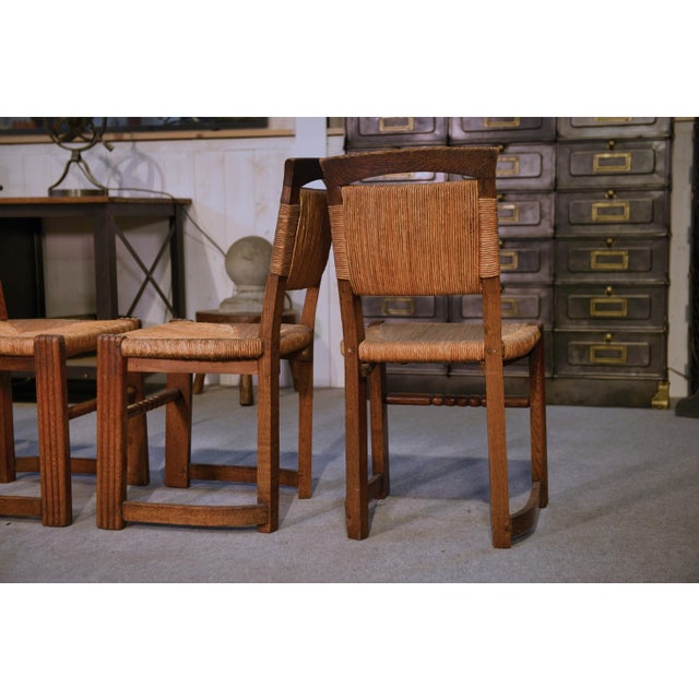 Oak and Rush Chairs in the style of Charles Dudouyt, 1950s, Set of 5 For Sale - Image 16 of 18