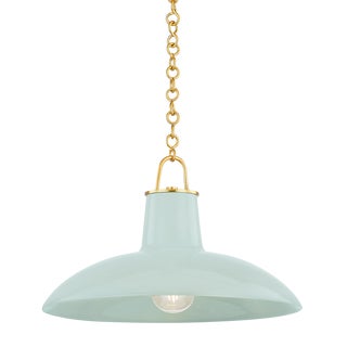 Hudson Valley Lighting Pottersville 18 in. 1 Light Pendant in Aged Brass and Ceramic Moss Crackle Finish For Sale