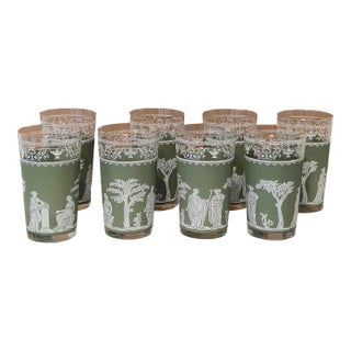 Set of 8 Vintage Jeannette Hellenic Greek Glass Tumblers For Sale