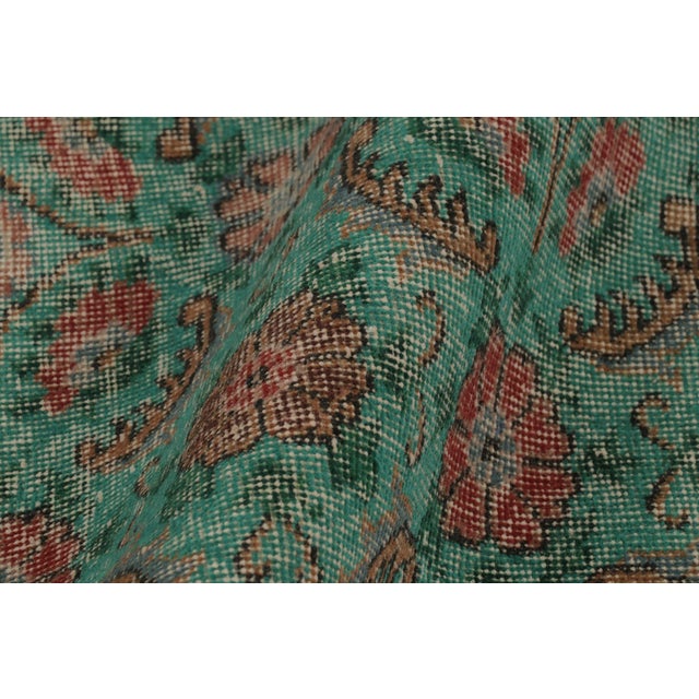 Vintage Distressed Rug With Teal and Red Floral Patterns - Rug & Kilim For Sale - Image 9 of 10