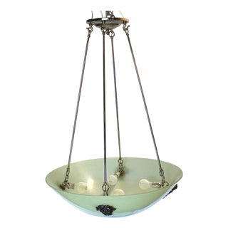 1990s Mid-Century Modern/Deco Style All Glass Chandelier Bronze Appliques For Sale