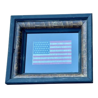 Antique 1912 Gauze Staggered 48 Star American Flag in Antique Marbleized Frame For Sale