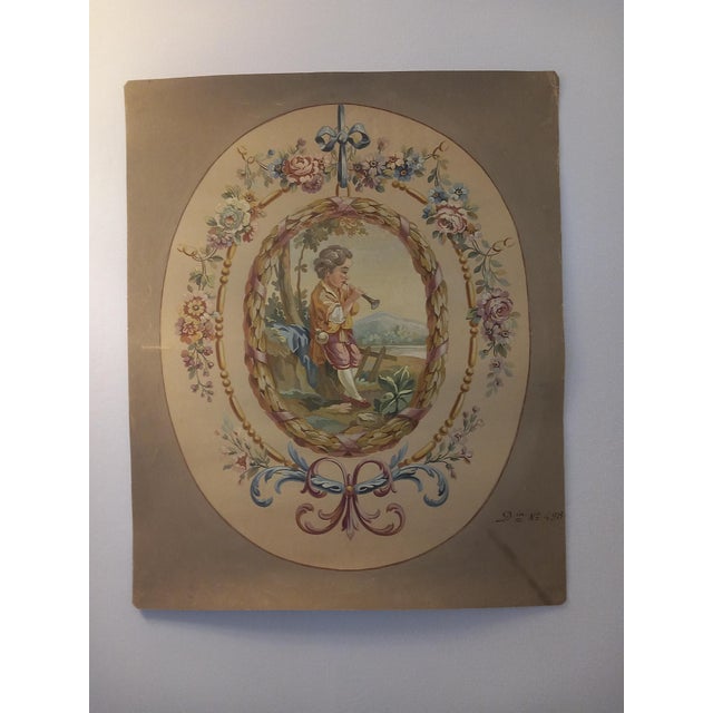 Study on paper for Louis XVI style tapestry Gouache on watercolor paper. Period: late 19th century