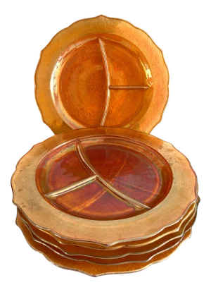 1950s Mid-Century Amber Rose Sectional Tv Dinner Plates - Set of 6