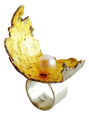 Heidi Abrahamson Pearl Gilt Sterling Handmade Post Modernist Ring