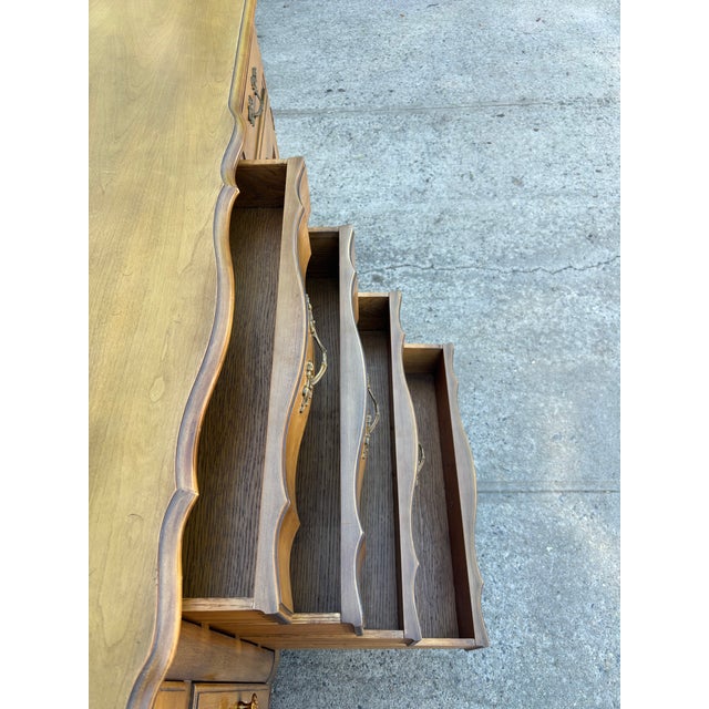 Brown French Provincial Credenza Sideboard | Vintage Buffet Cabinet With Serpentine Front For Sale - Image 8 of 12