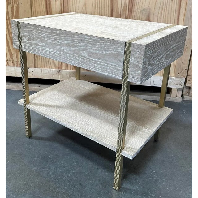 2020s Textured White Oak Rufus Side Table With Scored Brass Legs From the Madeline Stuart Collection For Sale - Image 5 of 9
