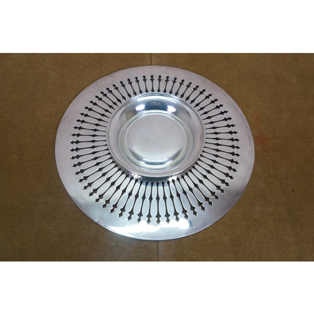 Metal Late 20th Century Reticulated Pierced Footed Silver Plate Cake Serving Tray Stand 10" For Sale - Image 7 of 9