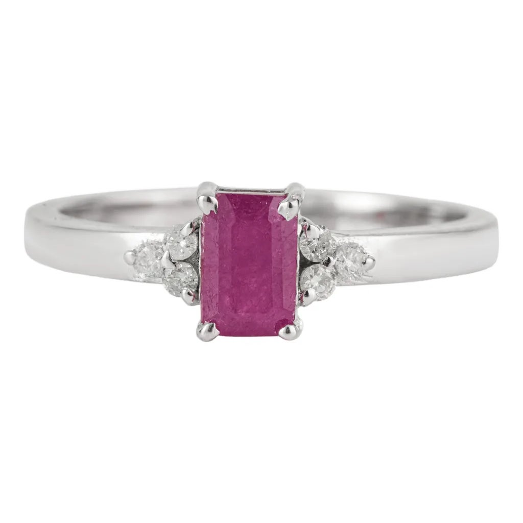 Modernist Octagon 0.69 Ct Natural Ruby Ring With Diamond Trinity ...