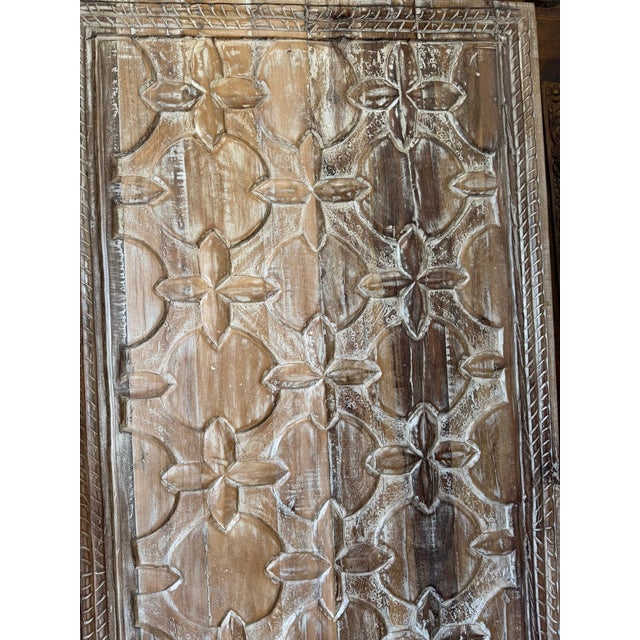 Wood Rustic Vintage Floral Carved Wooden Doors – Boho Farmhouse Statement Barn Door Wood Panels 80 For Sale - Image 7 of 9