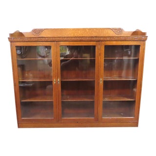 Antique Tiger Oak Bookcase Display Cabinet For Sale