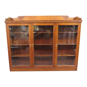 Antique Tiger Oak Bookcase Display Cabinet