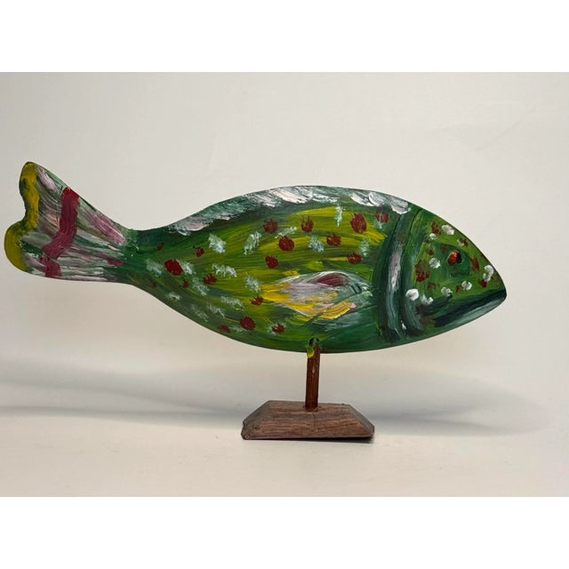 Nautical Coastal Sculpted Wood Hand Painted Tropical Fish Figurine For Sale - Image 3 of 12