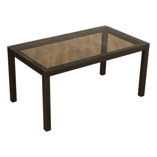 Mitchell Gold + Bob Williams Modern Parsons Style Glass Top Dining Table For Sale