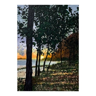 Evening Falls Nature Theme Acrylic Painting 5" X 7" Wall Art Decor Unframed For Sale