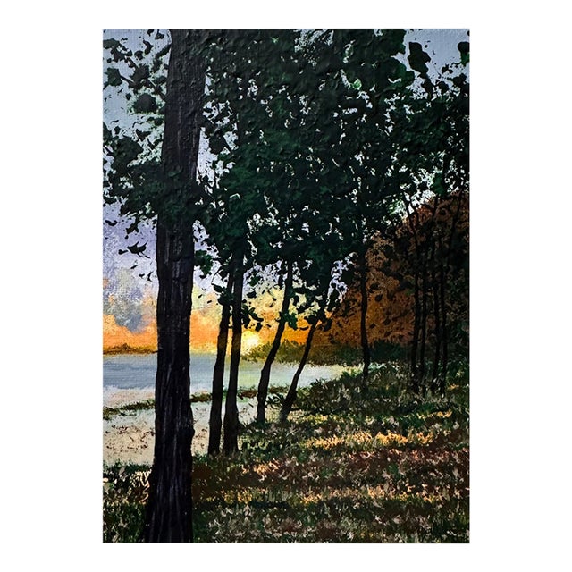 Evening Falls Nature Theme Acrylic Painting 5" X 7" Wall Art Decor Unframed For Sale