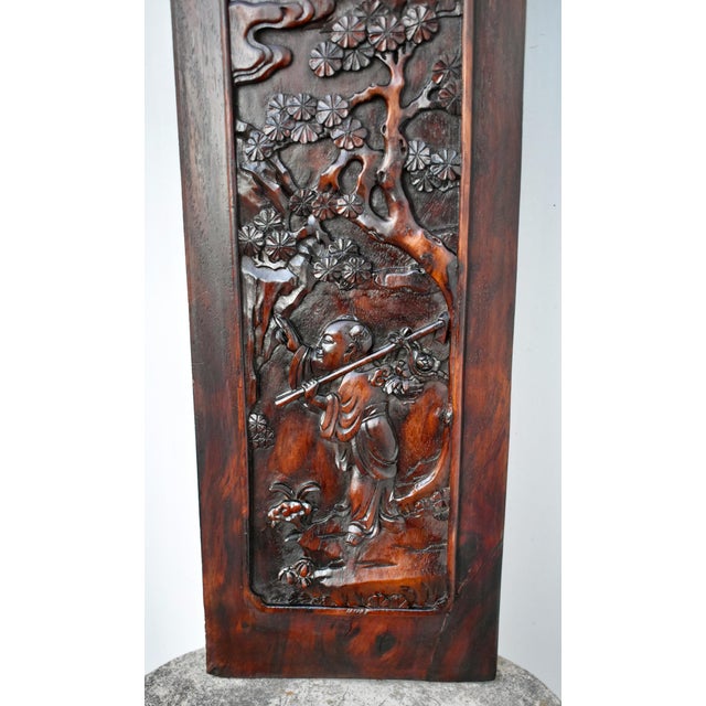 Antique Unique Asian Carved Rosewood Double Sided Plaque For Sale - Image 11 of 14