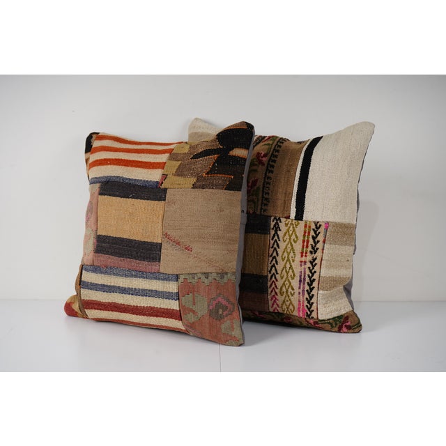 Mid-Century Modern Patchwork Kilim Pillow Cover - A Pair For Sale - Image 3 of 5