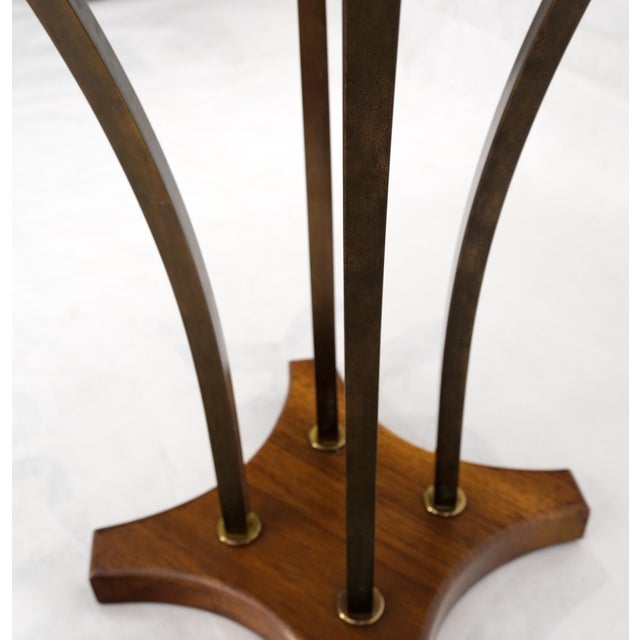 Mid-Century Modern Mid 20th Century Round Marble Top Brass & Walnut Occasional End Side Table Lamp Stand For Sale - Image 3 of 12
