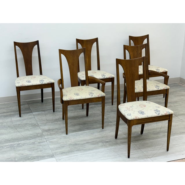 Brown Broyhill Sculptra Mid-Century Modern Walnut Dining Chair ~ Set of 6 For Sale - Image 8 of 15