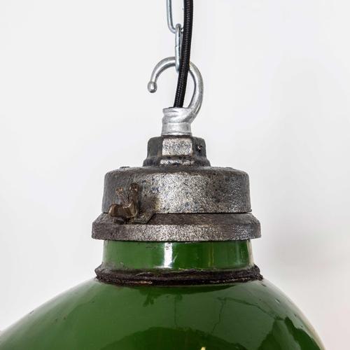 Green Enamelled Cast Top Pendant Lamps from GEC, 1940s, Set of 2 For Sale - Image 4 of 10