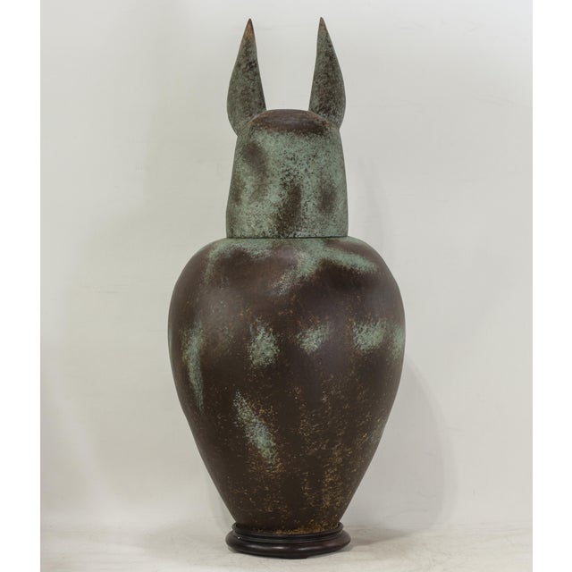 A Pair of Exquisite Vintage Hand-Forged Tin Canopy Jars Duamutf (Jackal) and Kebekhsenuf (Falcon) For Sale - Image 15 of 15