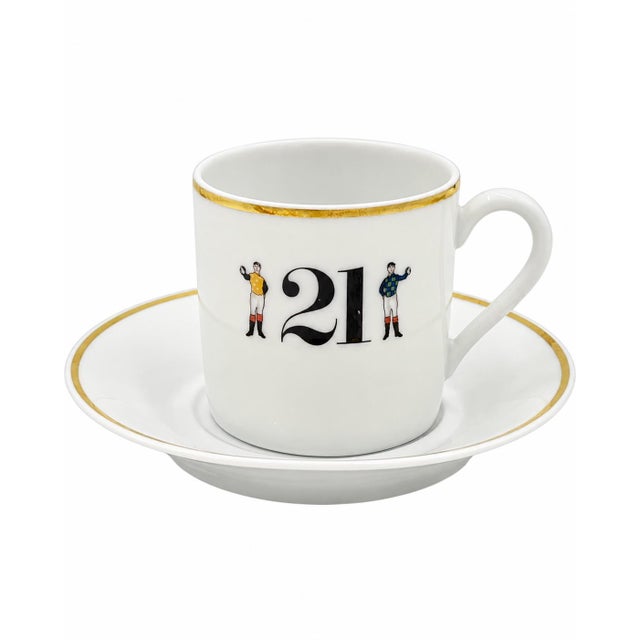 Vintage the 21 Club Nyc Restaurant Equestrian Jockey Porcelain Cup & Saucer For Sale - Image 11 of 11