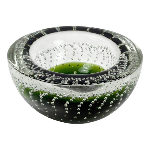 Small Green Sommerso Murano Glass Bullicante Bowl from Galliano Ferro, 1960s For Sale