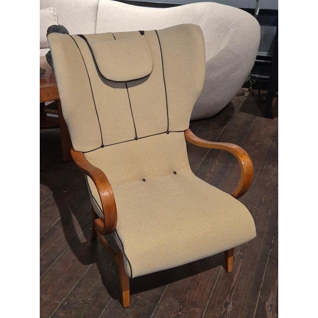 Brown Swedish Modern Wingback Chair with Leather Details, 1940s For Sale - Image 8 of 14