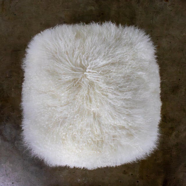 Late 20th to Early 21st Century Modern Square Ottoman or Pouf With White Mongolian Sheepskin For Sale - Image 6 of 18