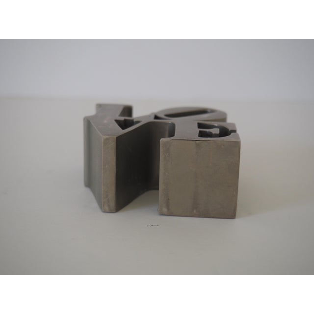 Mid-Century Modern Vintage 1970's Robert Indiana Brushed Chrome "Love" Paperweight For Sale - Image 3 of 5