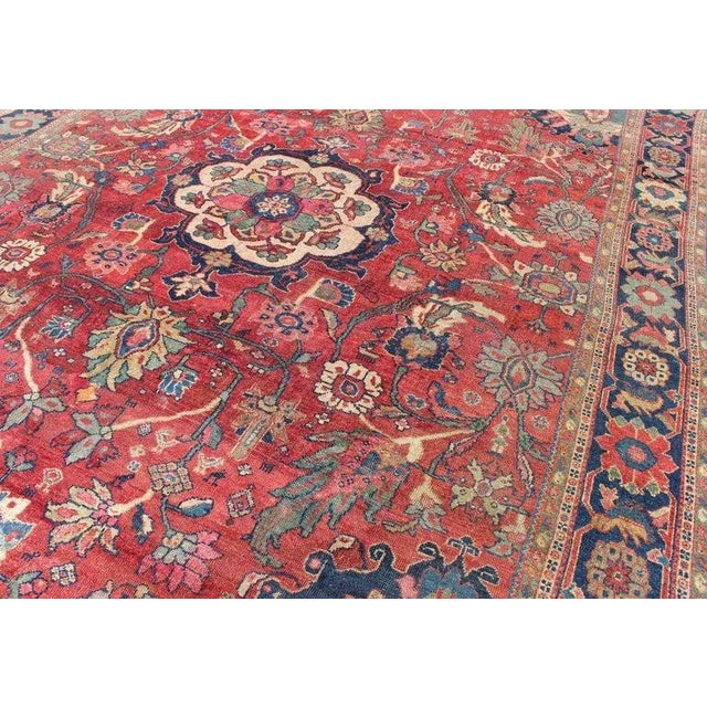 Late 19th Century Antique Persian Sultanabad Rug in Red, Blue, Green and Large Scale Florals For Sale - Image 5 of 13