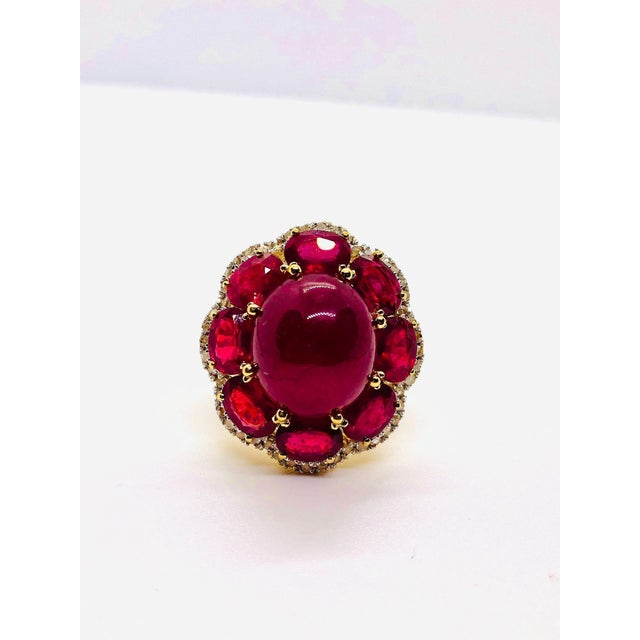 Bochic “Capri” Vintage Natural Ruby & Diamond Retro Ring Set in 18K Gold & Silver** Gemstone Details: • Natural Oval...