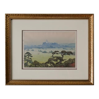 Mid 20th Century Toshi Yoshida Shirasagi Castle Japanese Woodblock For Sale