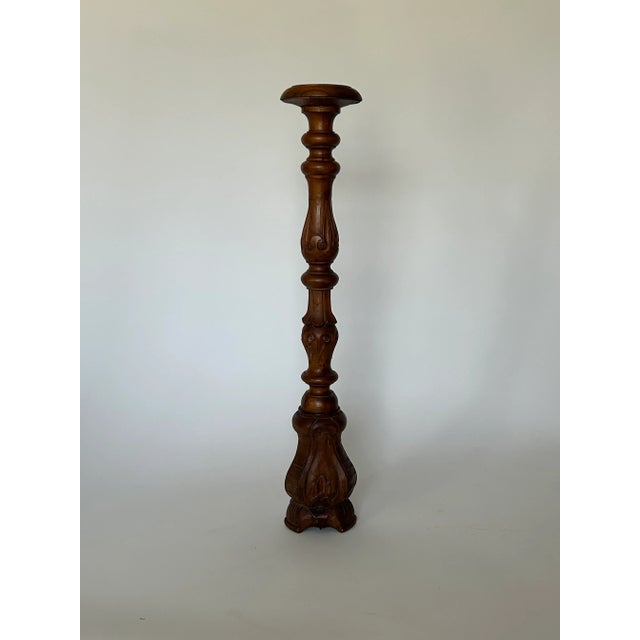 Wood 1960s Vintage Pair of Anglo Indian Carved Mahogany Candle Stands For Sale - Image 7 of 11
