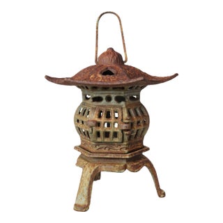 1940's Japanese Iron Candle Lantern, Hand-Crafted Japonisme For Sale