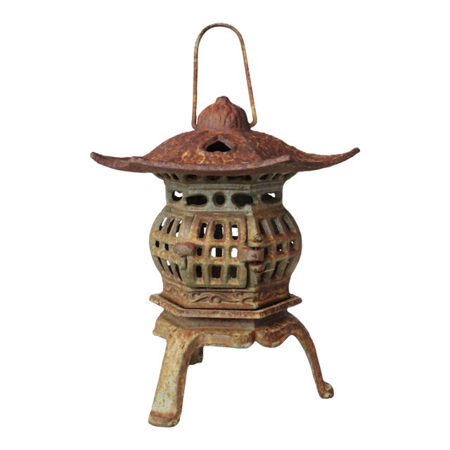 1940's Japanese Iron Candle Lantern, Hand-Crafted Japonisme For Sale