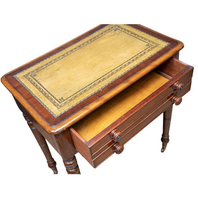English Diminutive Writing Table or Desk of Mahogany With Inset Leather Top For Sale - Image 9 of 11