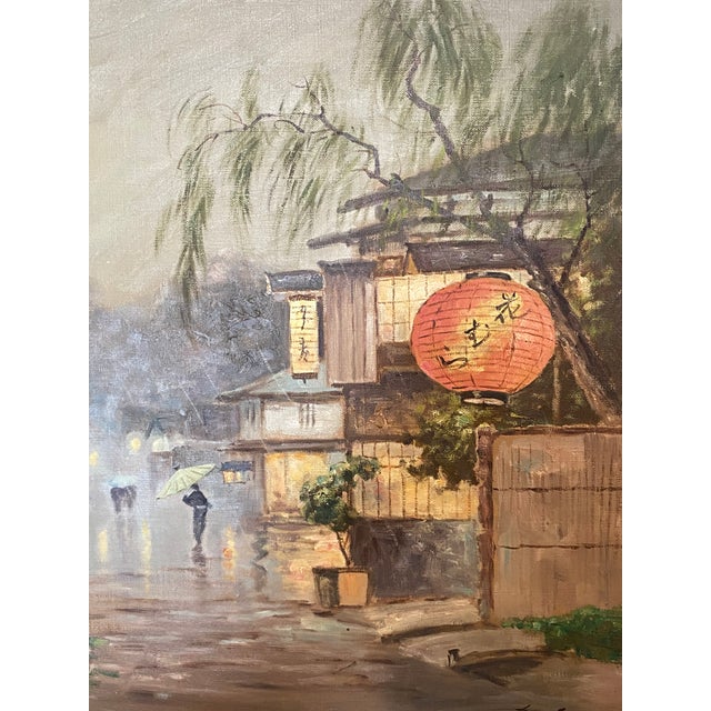 Japanese Vintage Japanese Framed Oil Painting of Street Scene - Signed For Sale - Image 3 of 8
