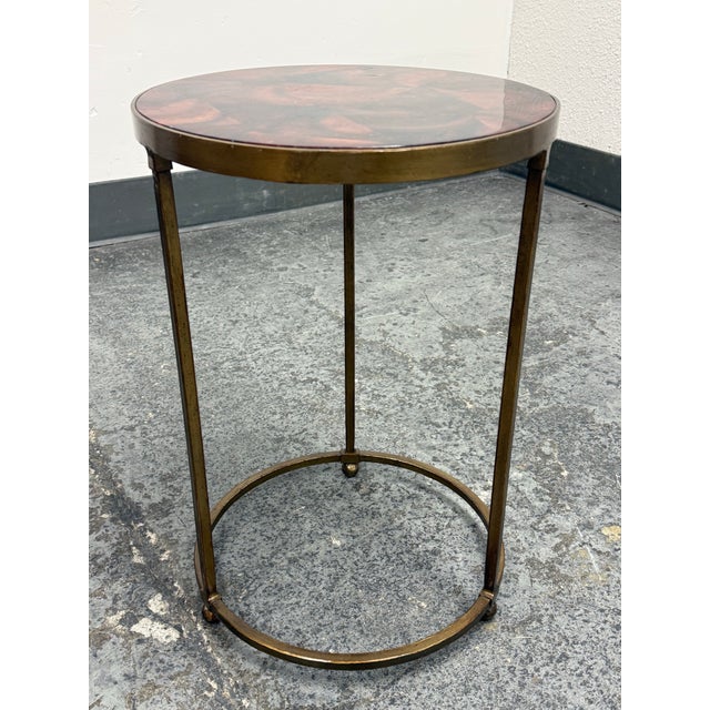 Sculpture Materials Vintage Penn Shell Mosaic Top + Metal Nesting Tables, Pair For Sale - Image 7 of 12