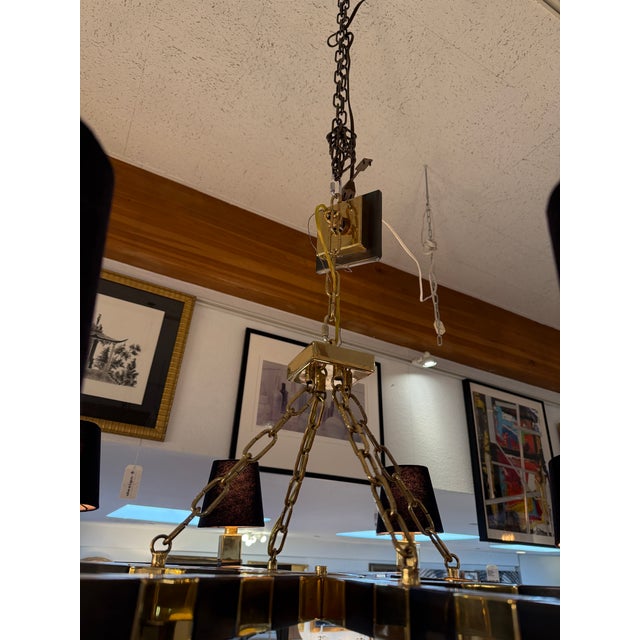 Custom Black + Gold Eight Light Chandelier For Sale - Image 10 of 12
