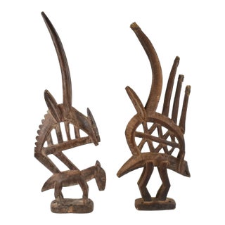 Early 20th Century Bamana Chi Wara Antelope Headcrest Pair Mali For Sale