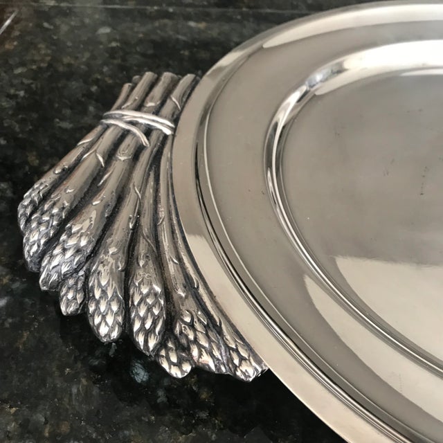 1970s Italian “Teghini Firenze” Silver Plated Serving Platter Asparagus Handles For Sale - Image 5 of 7