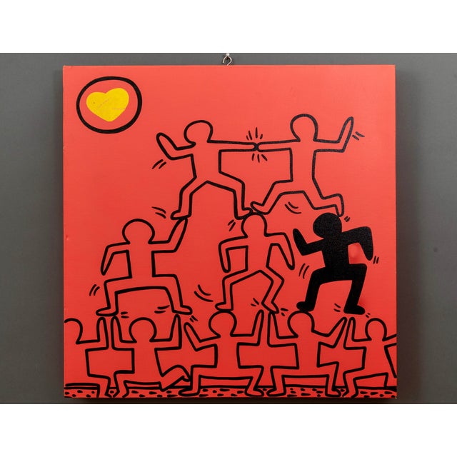 1990s Abstract Keith Haring Style Acrylic on Canvas Red Painting For Sale - Image 12 of 12