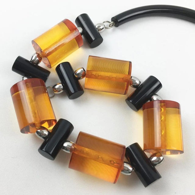 Plastic Judith Hendler Licorice and Orange Acrylic Geometric Necklace For Sale - Image 7 of 8