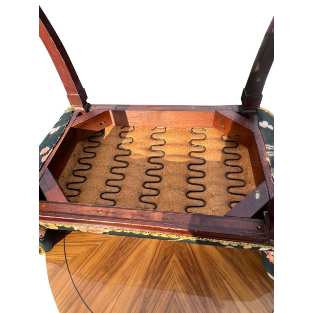 Brown Antique Bench or Settee With Flower Print Upholstery and Mahagony Frame For Sale - Image 8 of 9