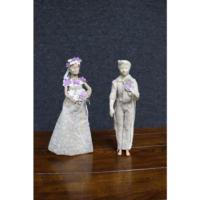 Paper Mâché Bride and Groom Wedding Figures For Sale - Image 4 of 10