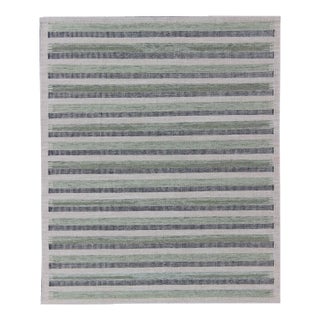 Scandinavian Flat-Weave Rug by Keivan Woven Arts, Charcoal & Green 8'8 X 10'0 For Sale