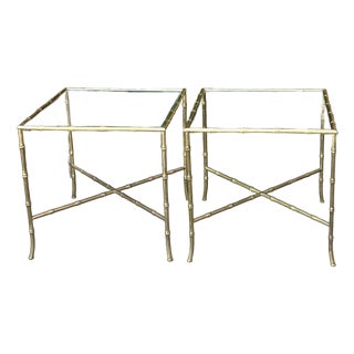 Pair of Maison Bagues Style Faux Bamboo Solid Brass Side Tables For Sale
