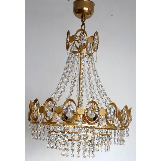 Brass and Lead Crystal 4-Light Chandelier from Weinfurtner, 1970s For Sale - Image 10 of 14